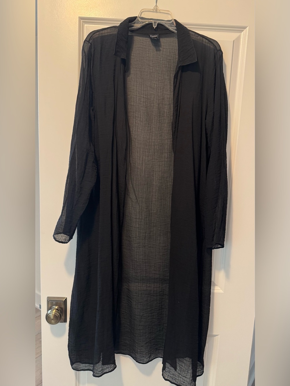 Eileen Fisher Black Sheer Long Open-Front Swim Coverup